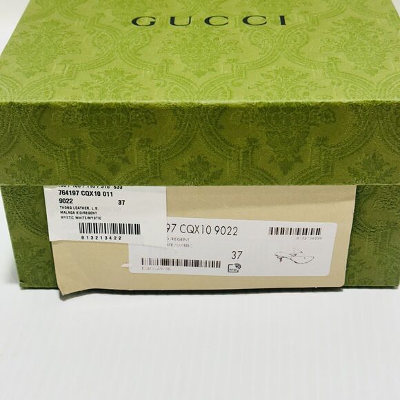 Gucci Mariame 55mm Horsebit White Leather Thong Heel Sandals Size 37/ 7 NIB $890 - Picture 11 of 12